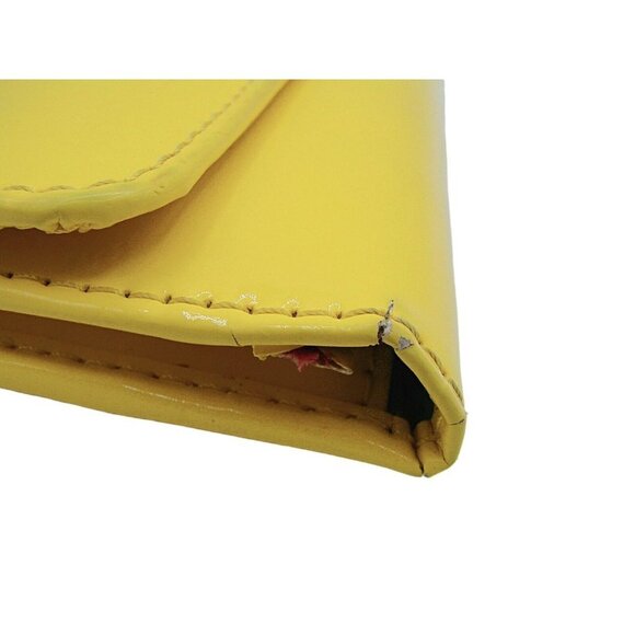 Baekgaard Yellow Banana Patent Faux Leather Wallet Card Slots Tri-fold 8.5x4" - Picture 11 of 11
